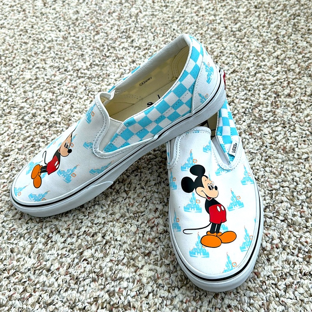 NWOT Mickey x Vans slip on sneakers. Size 10.5 women’s